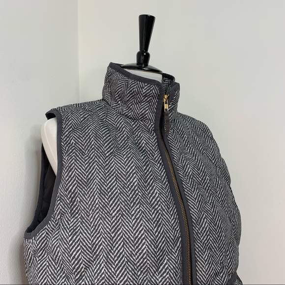J. Crew | Printed Grey Herringbone Quilted Puffer Vest